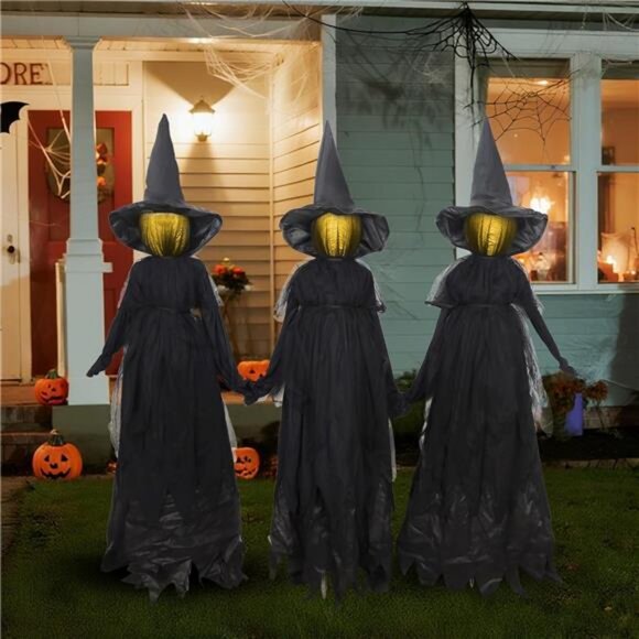 Halloween Decorations Outdoor – 4.6 FT Light Up Witch Stakes (Set of 3)